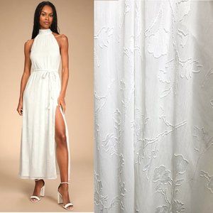 Lulus Breath of Spring White Floral Jacquard Sleeveless Halter Neck Maxi Dress